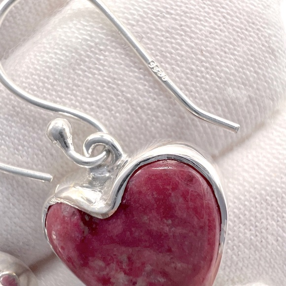Thulite .925 Sterling Silver Heart Earrings - Picture 11 of 15